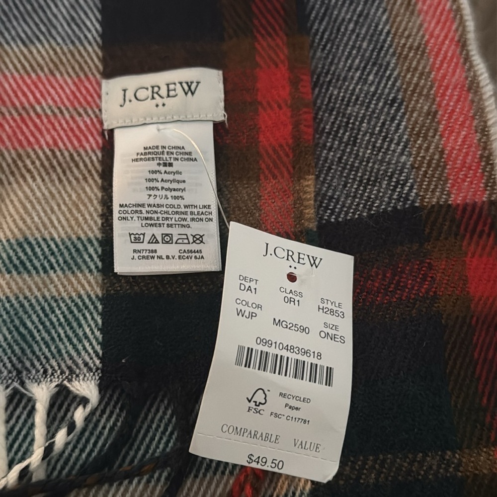 J. Crew Factory Classic Plaid Fringe Scarf in Juniper Plaid - Picture 3 of 3